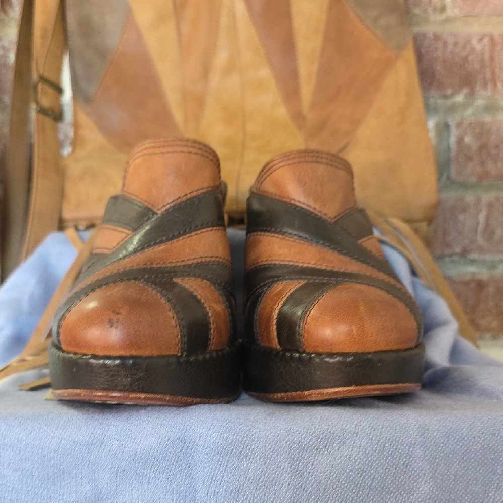 Frye Brown and Black Leather Mules - Picture 6 of 17